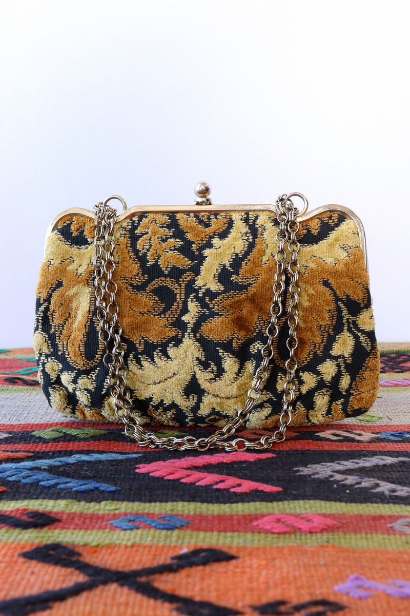 Mustard Chenille Tapestry Chain Bag