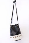 Contrast Studded Leather Bucket Bag