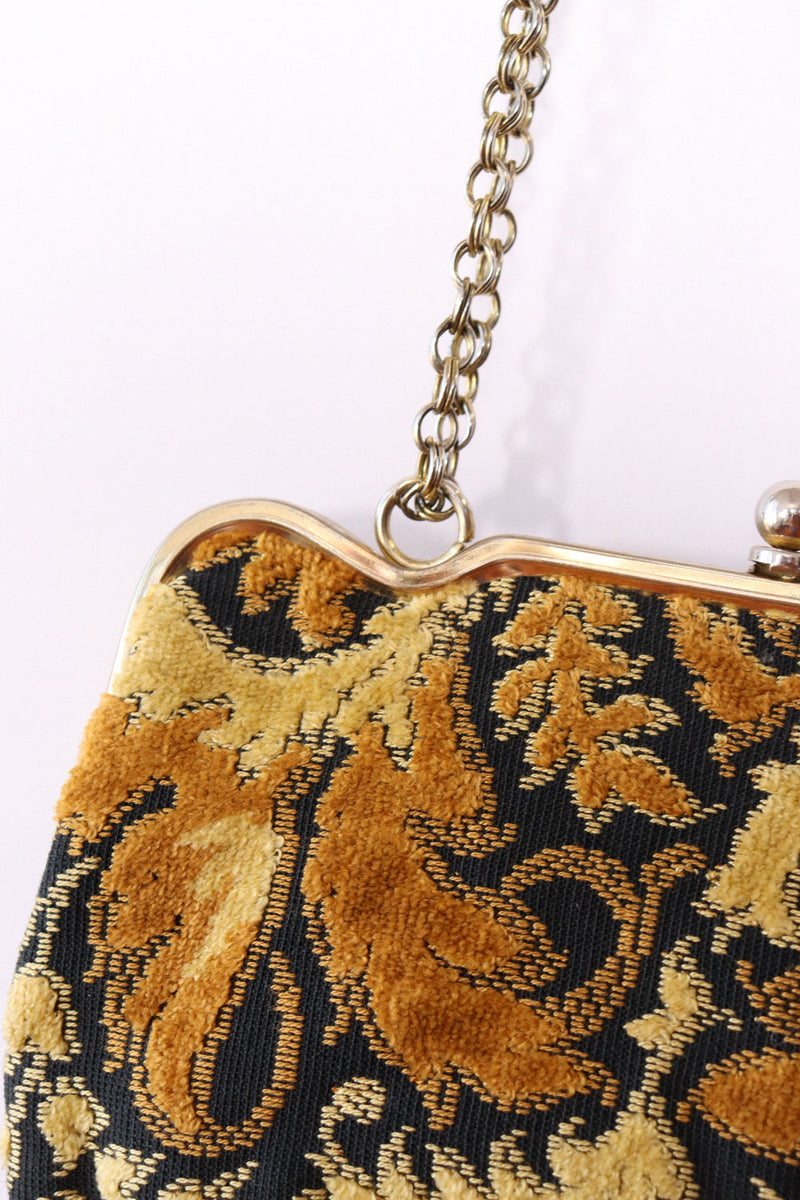 Mustard Chenille Tapestry Chain Bag