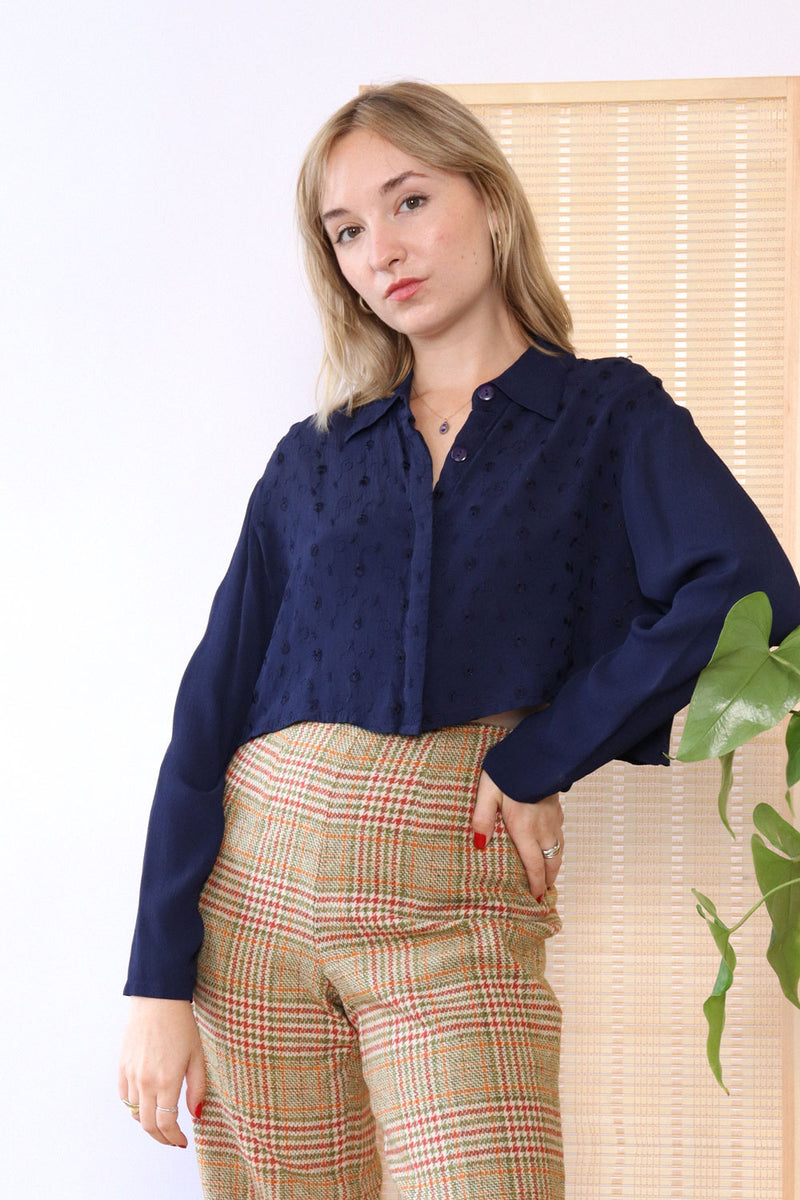 Midnight Cropped Button Down S/M