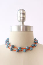 Turquoise Glass & Coral Bead Necklace