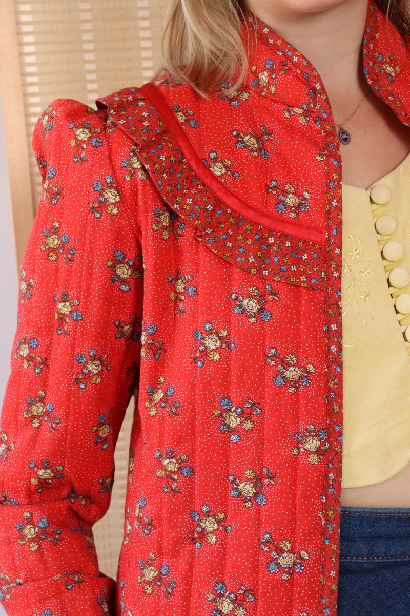 Cherry Red Calico Quilted Jacket S
