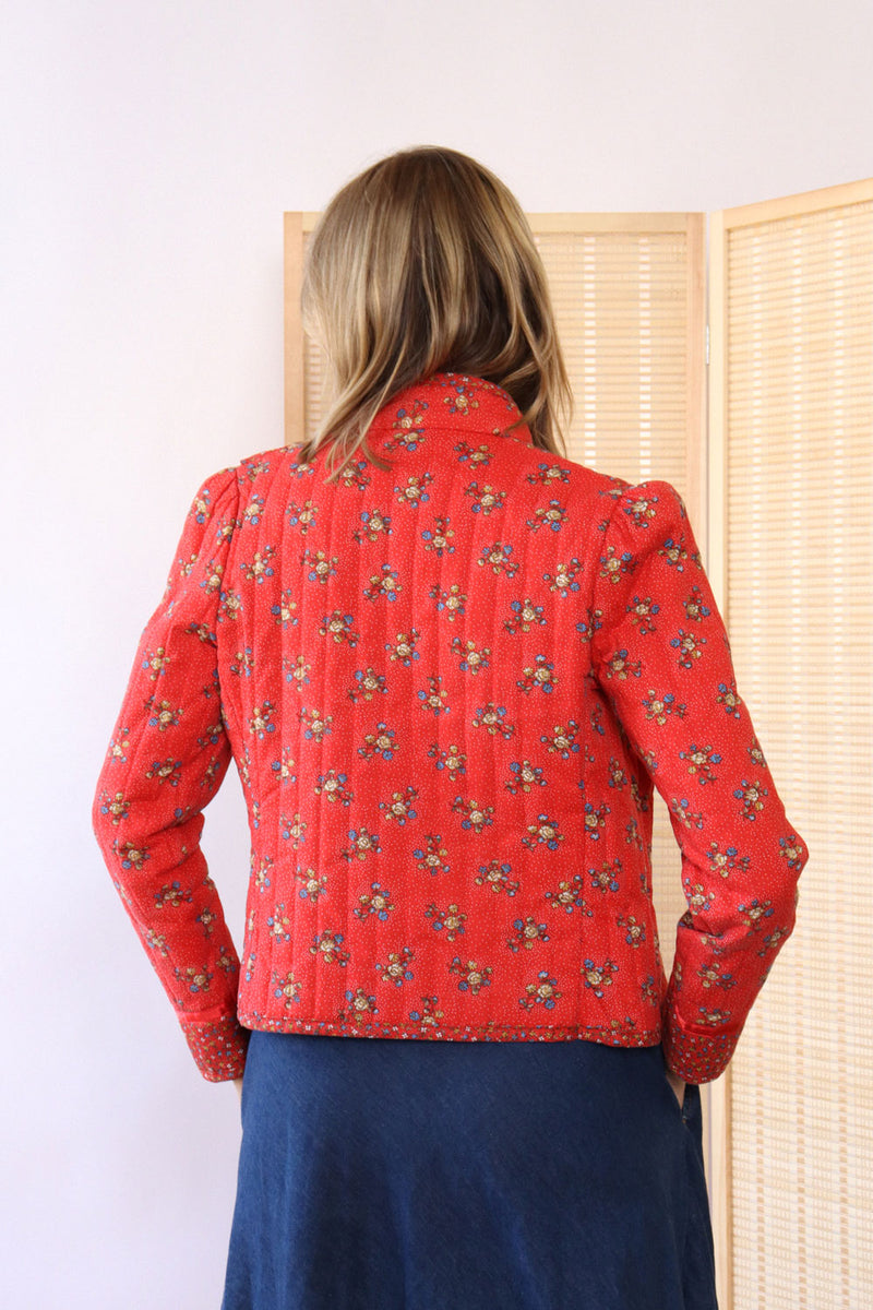 Cherry Red Calico Quilted Jacket S
