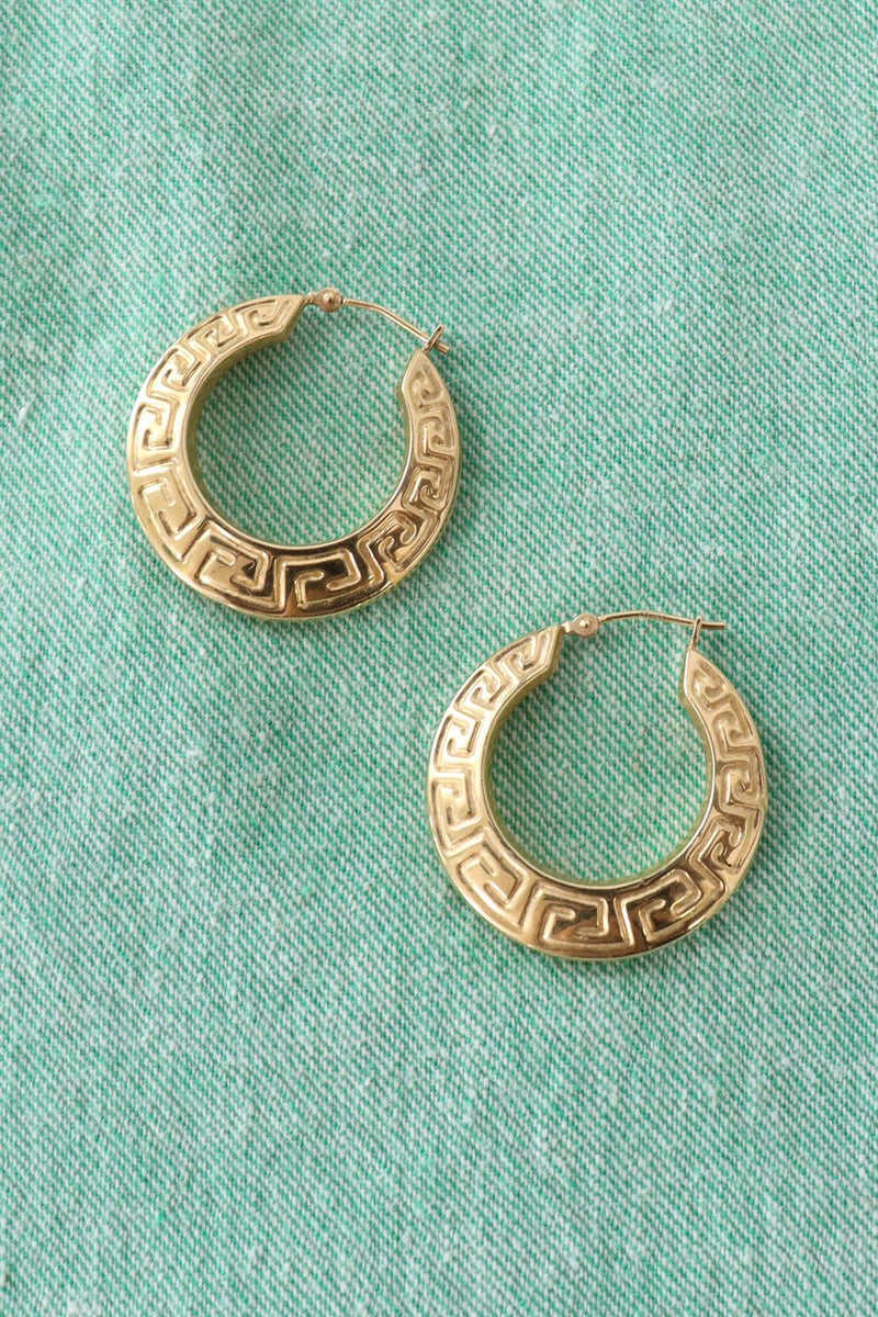 Greek Key Goldtone Hoops