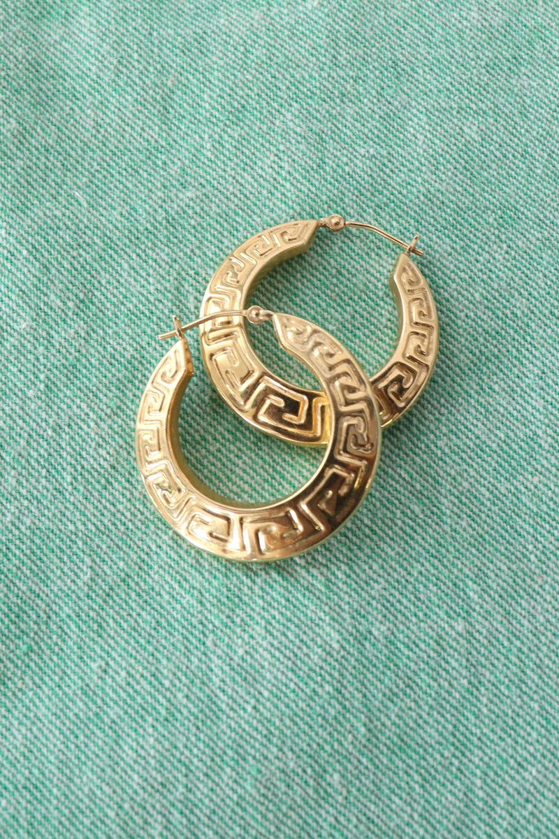 Greek Key Goldtone Hoops