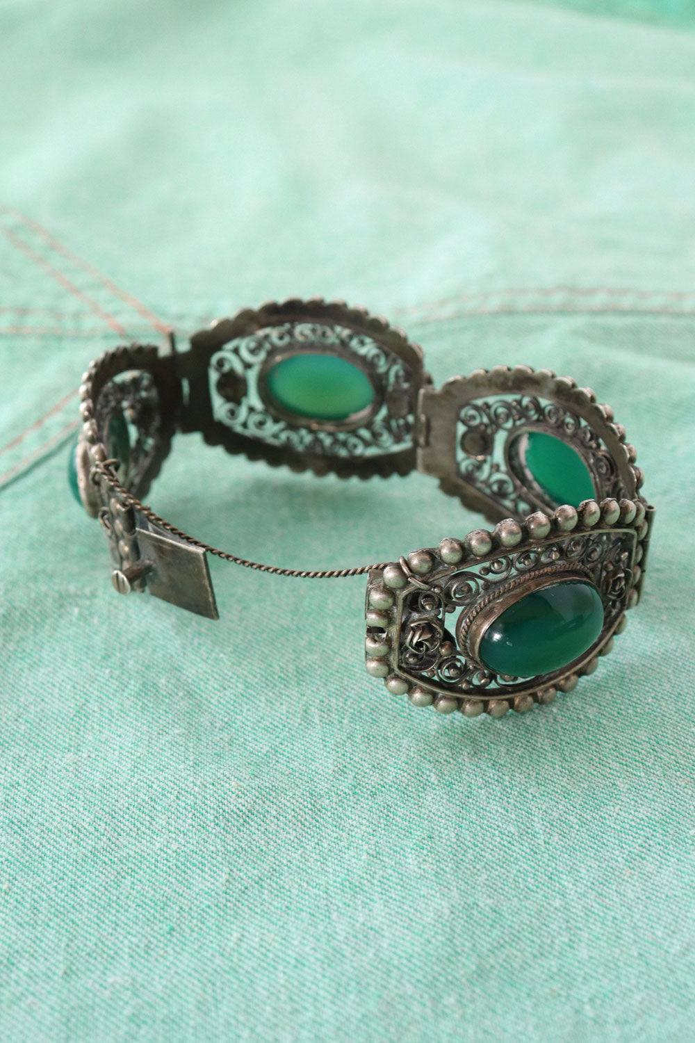 Silver Filigree Cabochon Bracelet