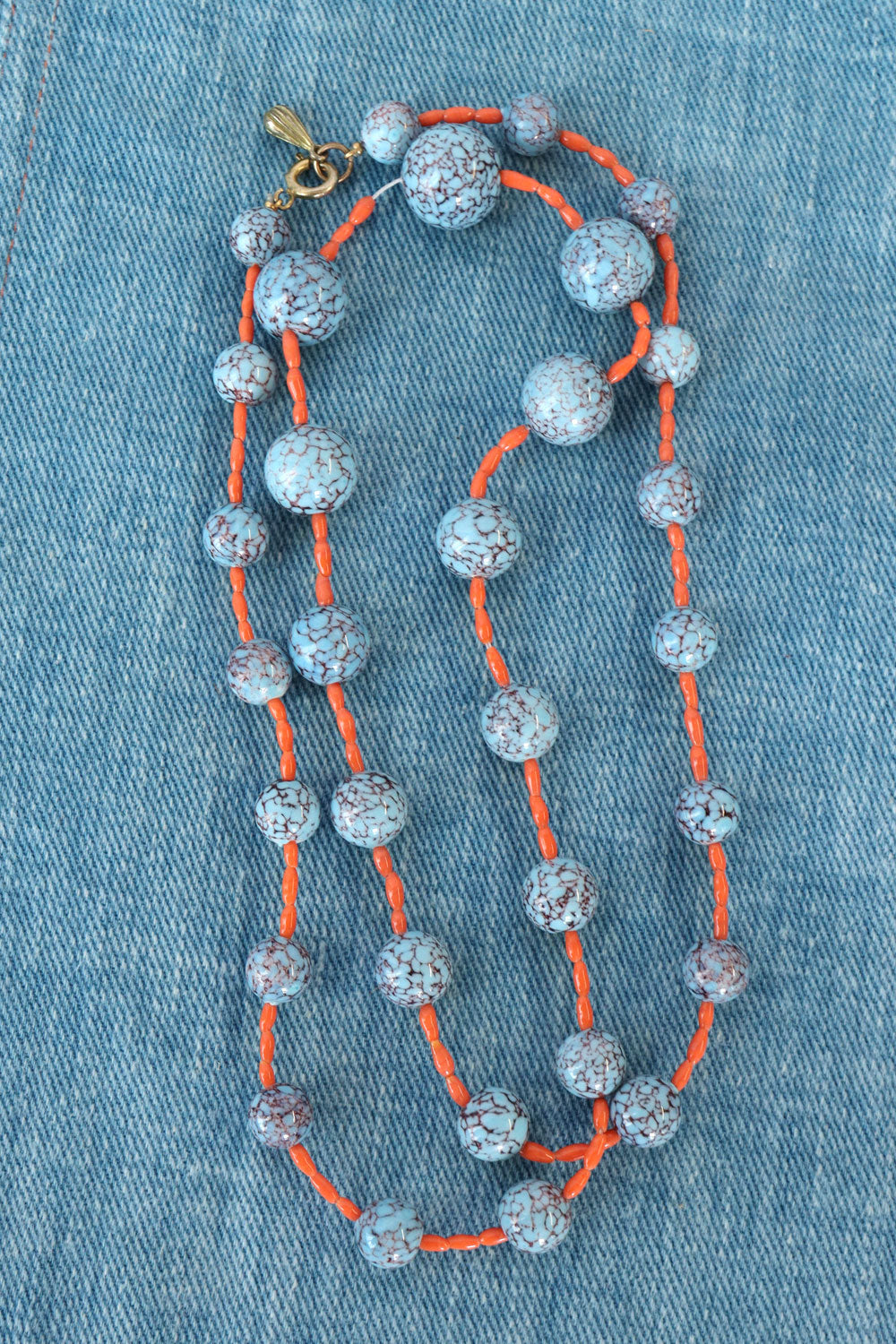 Turquoise Glass & Coral Bead Necklace