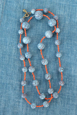 Turquoise Glass & Coral Bead Necklace