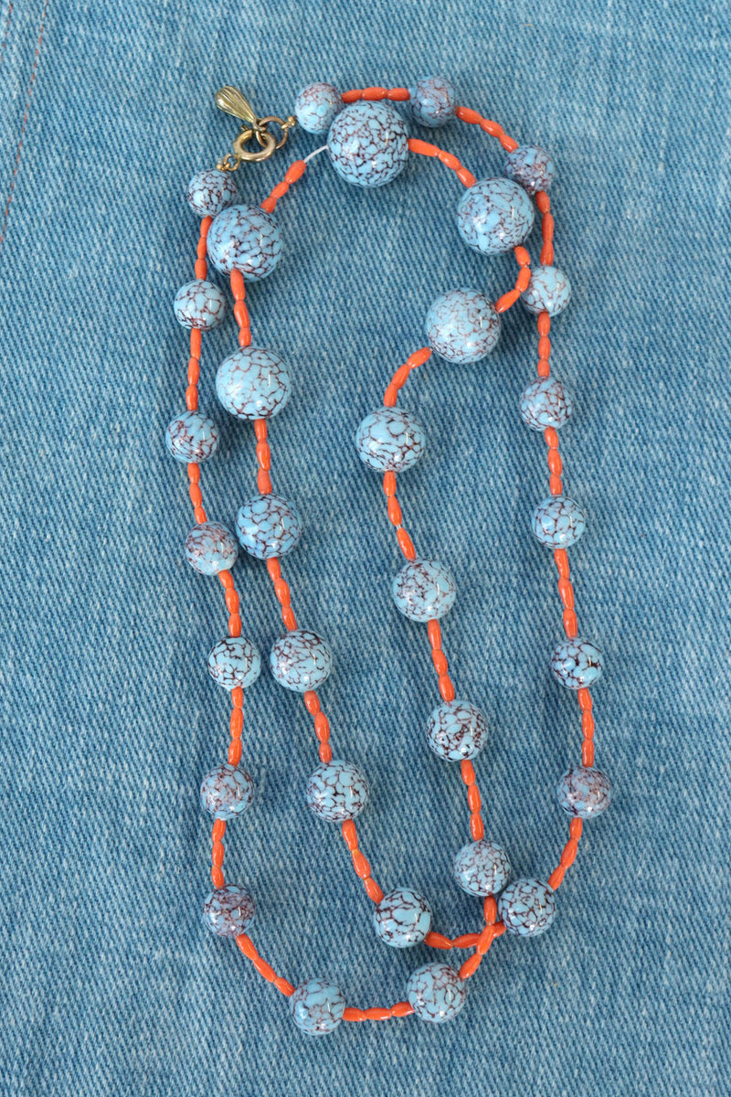 Turquoise Glass & Coral Bead Necklace