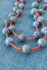 Turquoise Glass & Coral Bead Necklace