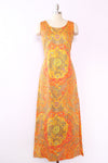 Tangerine Klimt-esque Maxi Dress S/M