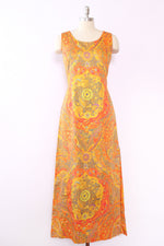 Tangerine Klimt-esque Maxi Dress S/M