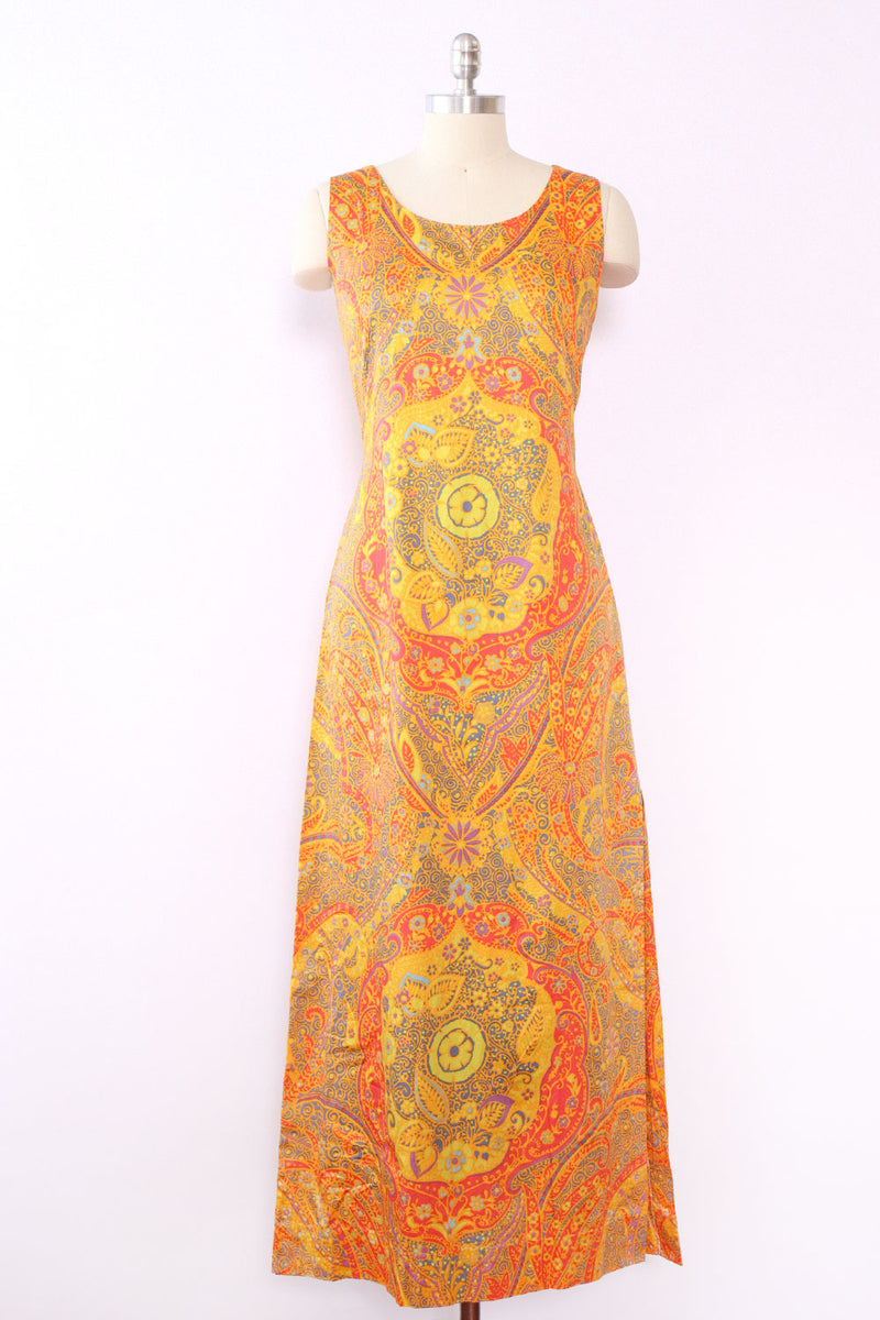 Tangerine Klimt-esque Maxi Dress S/M