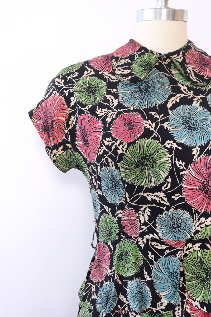 1940s Mum Rayon Crepe Peplum Dress XS/S