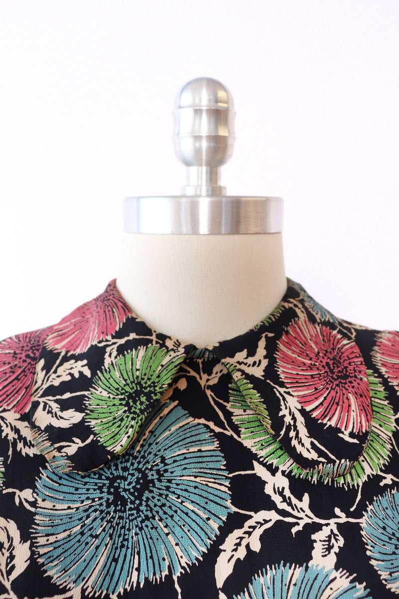 1940s Mum Rayon Crepe Peplum Dress XS/S