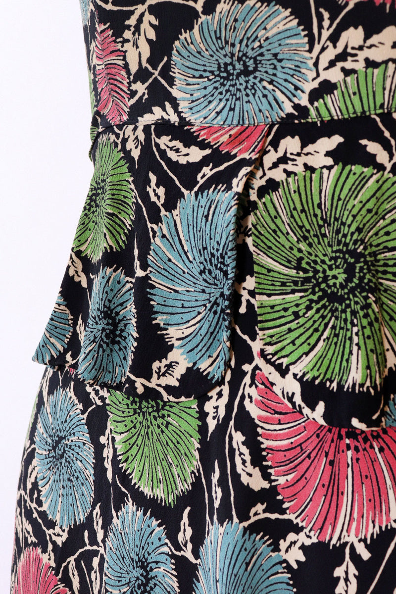 1940s Mum Rayon Crepe Peplum Dress XS/S