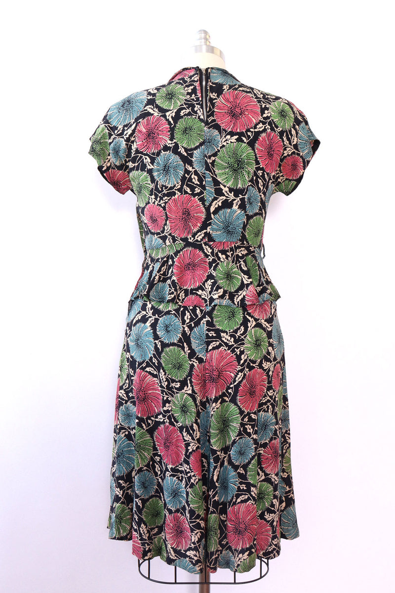 1940s Mum Rayon Crepe Peplum Dress XS/S