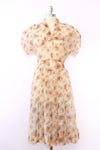 1940s Sheer Sepia Floral Dress M/L