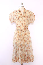 1940s Sheer Sepia Floral Dress M/L