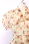 1940s Sheer Sepia Floral Dress M/L