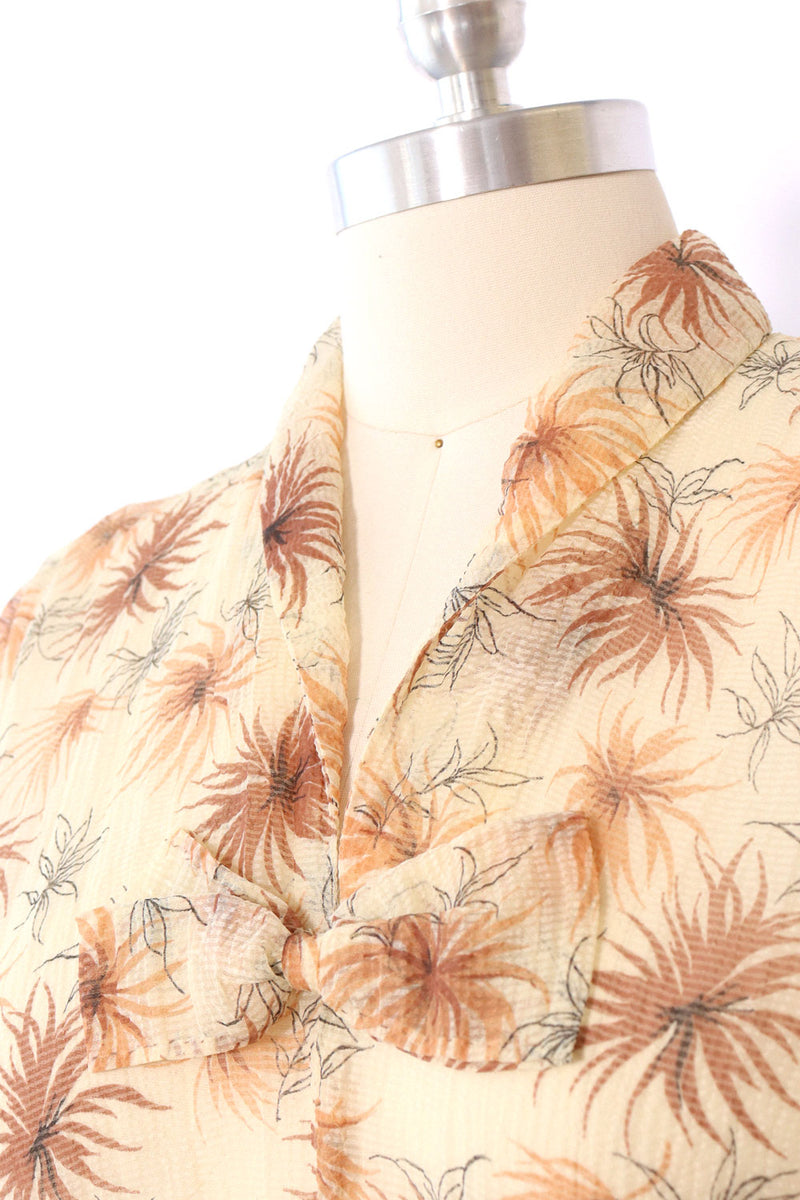1940s Sheer Sepia Floral Dress M/L