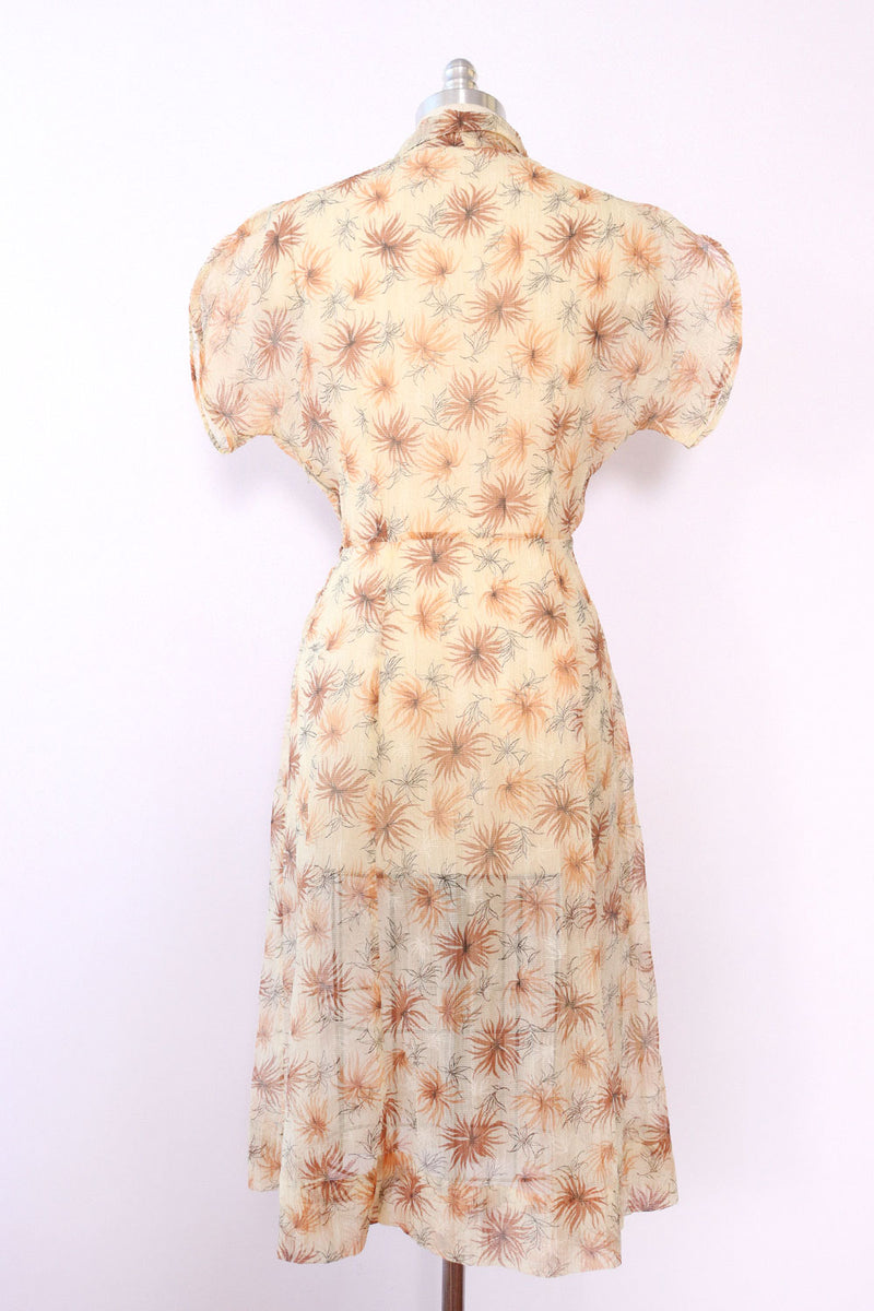 1940s Sheer Sepia Floral Dress M/L