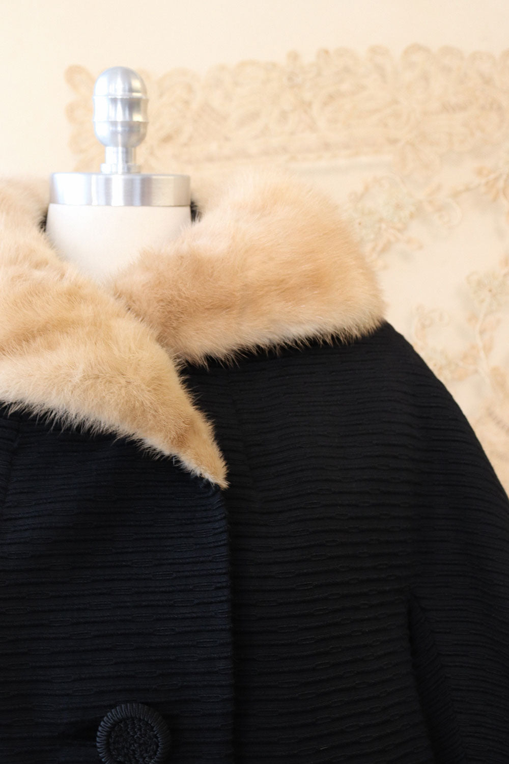 Mink Collar Ribbed Swing Coat XS-M