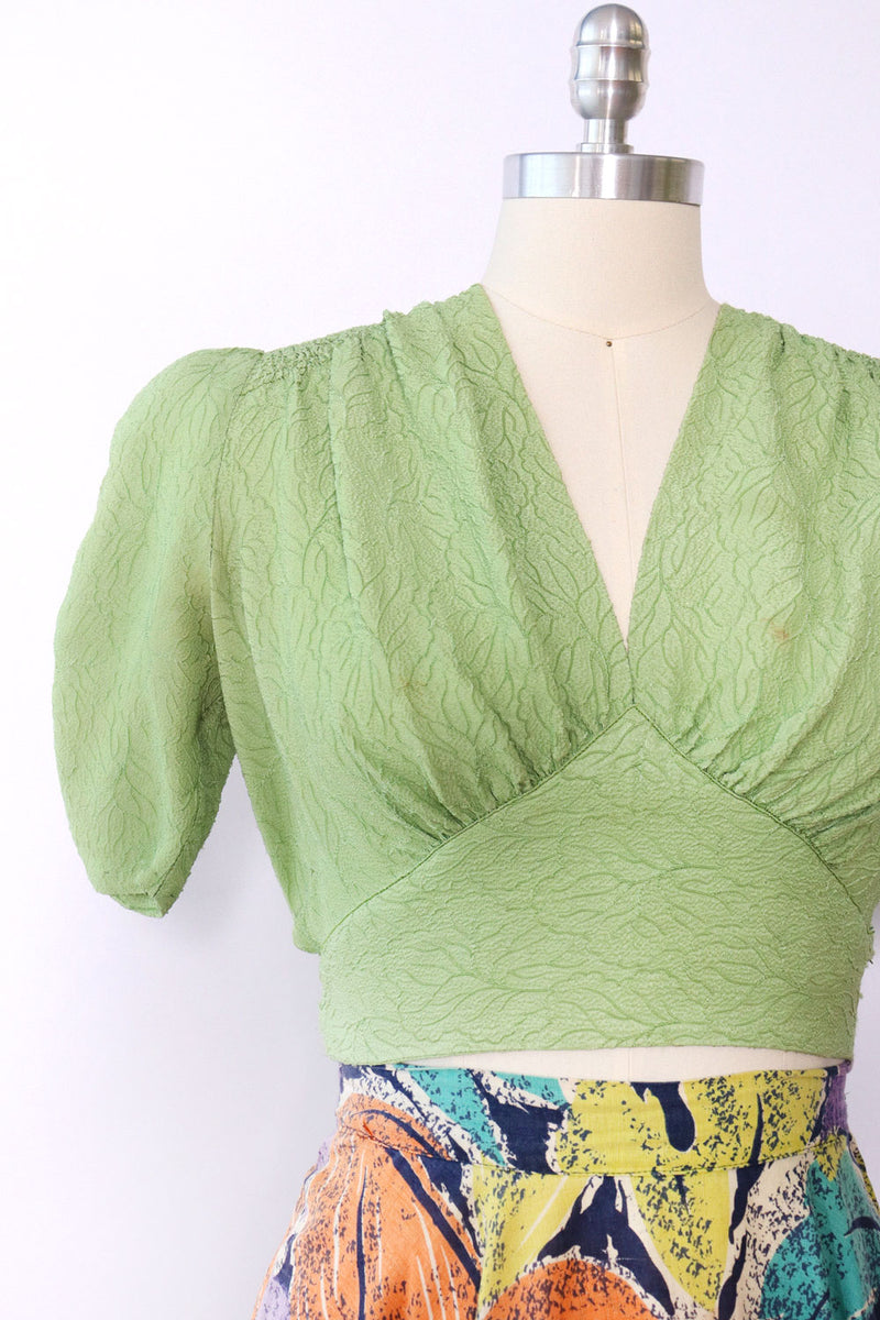 1940s Celery Crop Top M