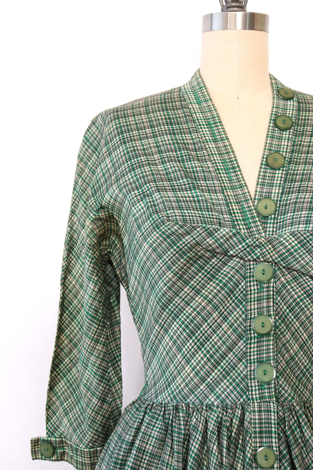 1950s Ivy Plaid Silk Button Dress XS OMNIA 1950s Ivy Plaid Silk Button Dress XS OMNIA