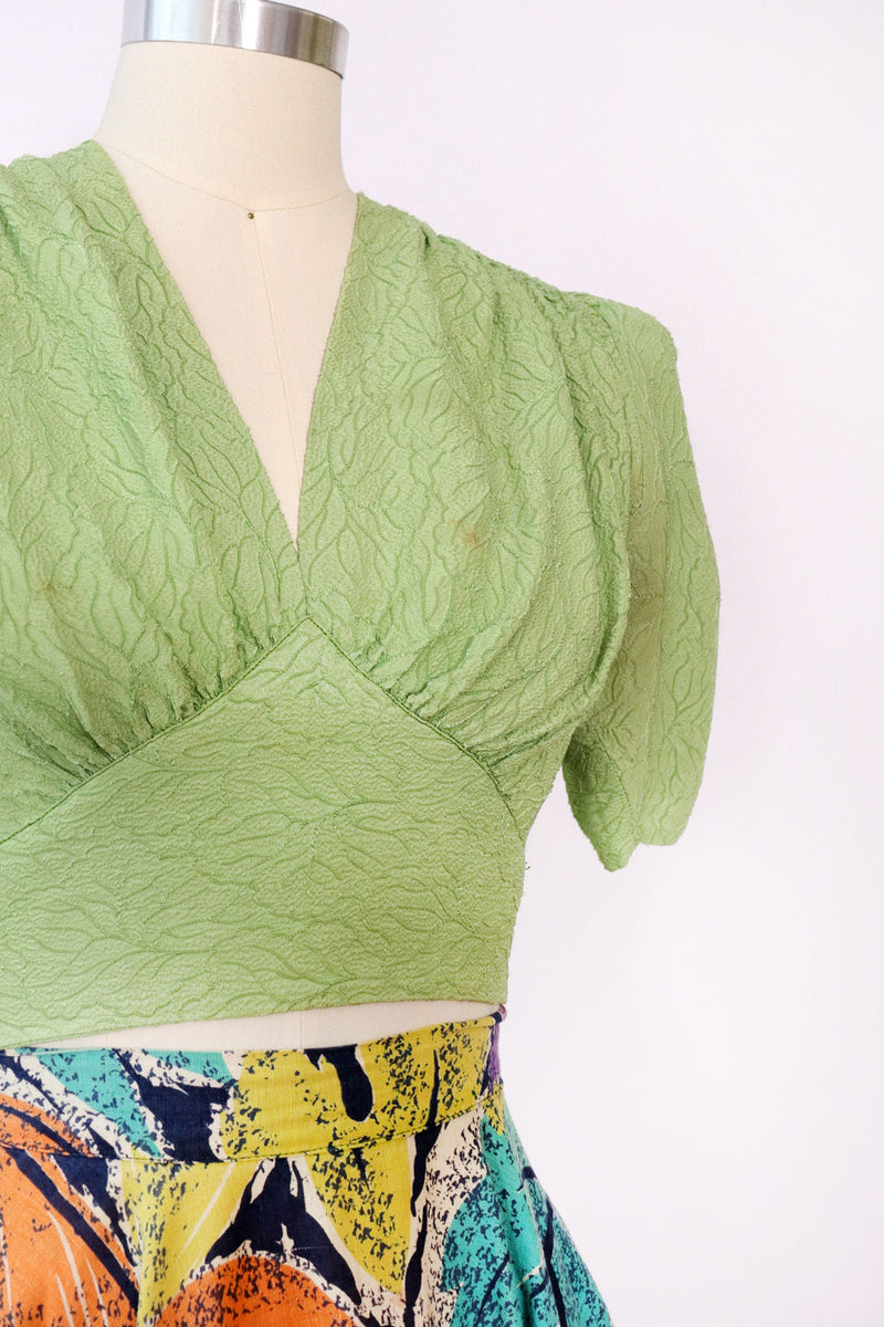 1940s Celery Crop Top M