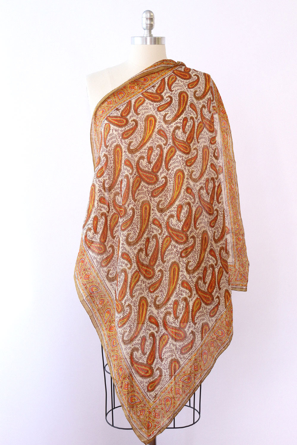 Ochre Silk Paisley Scarf