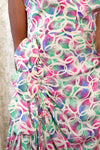 1940s Ruched Ruffle Silk Dress M