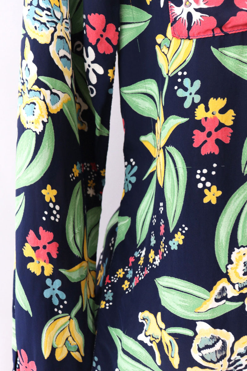 1940s Cold Rayon Botanical Buttondown M