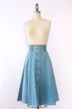 70s Wide Denim Flare Skirt S