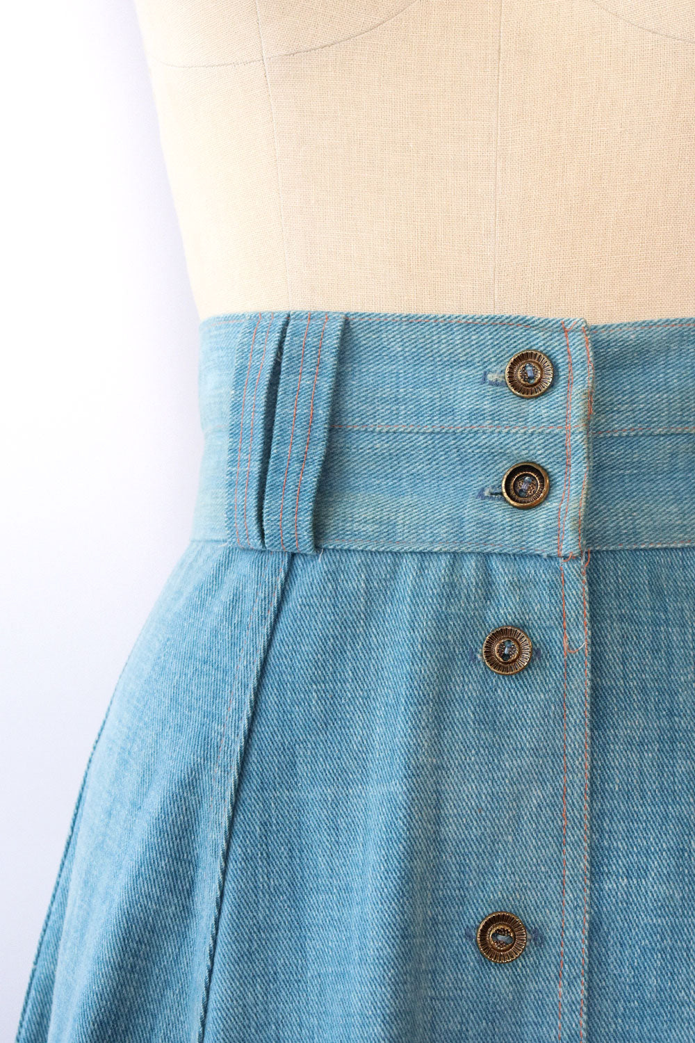 70s Wide Denim Flare Skirt S