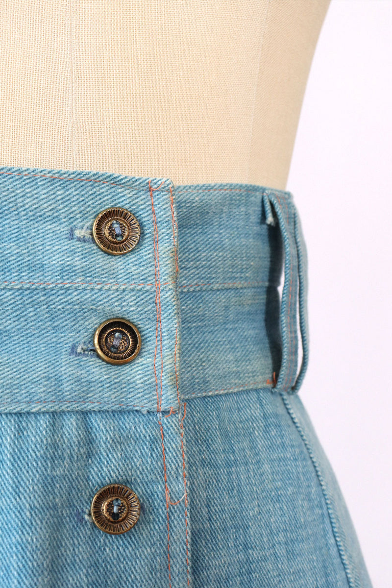 70s Wide Denim Flare Skirt S