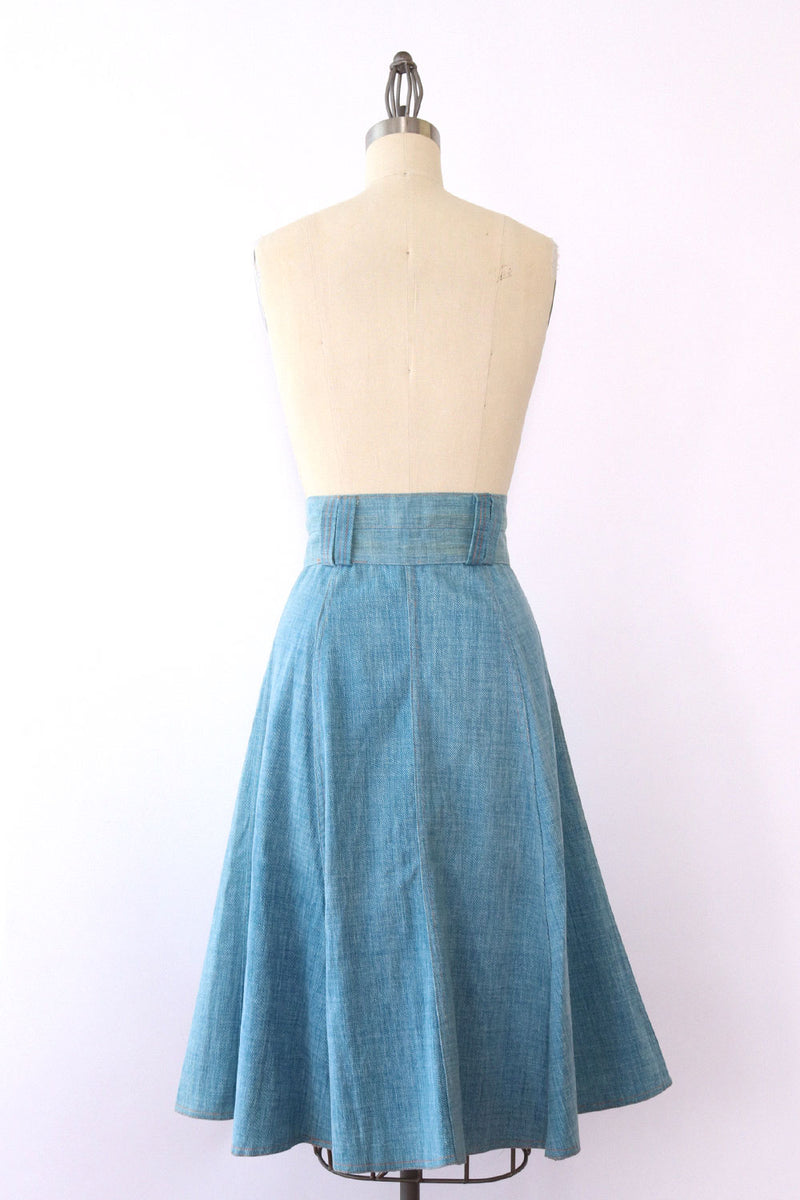 70s Wide Denim Flare Skirt S