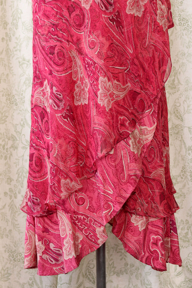 Magenta Paisley Silk Wrap Dress M-M/L