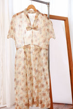 1940s Sheer Sepia Floral Dress M/L