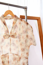1940s Sheer Sepia Floral Dress M/L