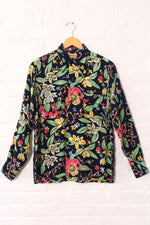 1940s Cold Rayon Botanical Buttondown M