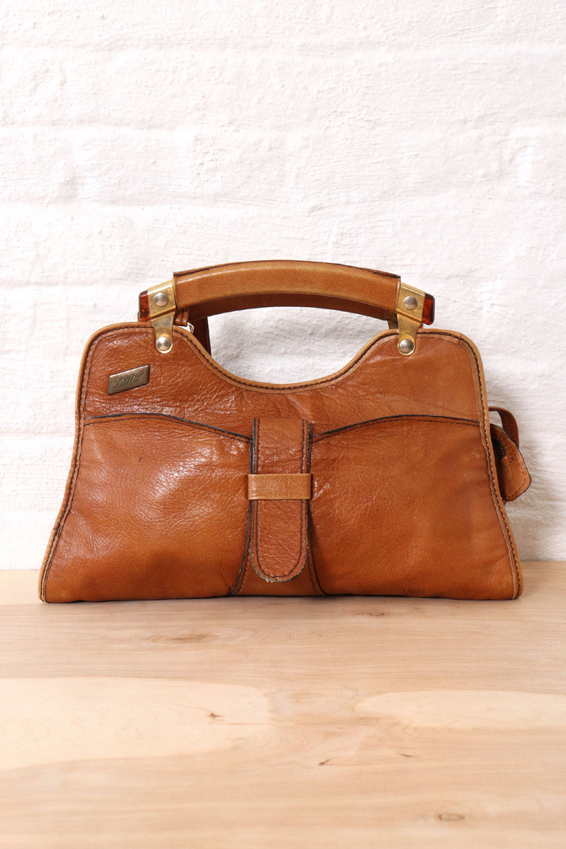 Pecan Leather Satchel Purse