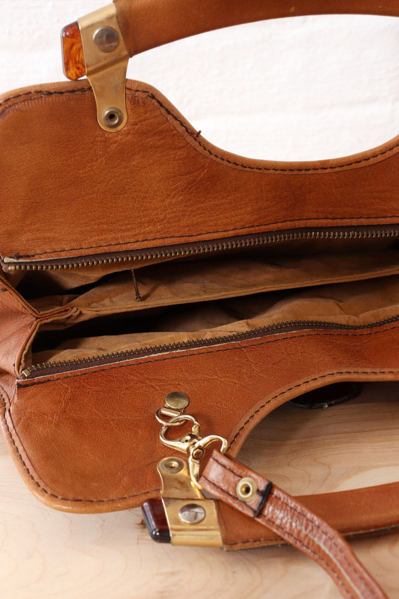 Pecan Leather Satchel Purse