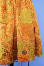 Golden Abstract Midcentury Silk Dress S