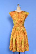 Golden Abstract Midcentury Silk Dress S