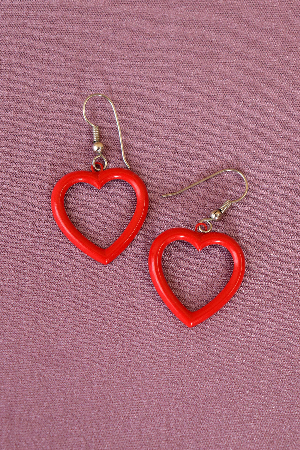 Red Hollow Heart Dangle Earrings