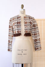 I Magnin Woven Fringe Bolero XS/S