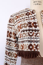 I Magnin Woven Fringe Bolero XS/S