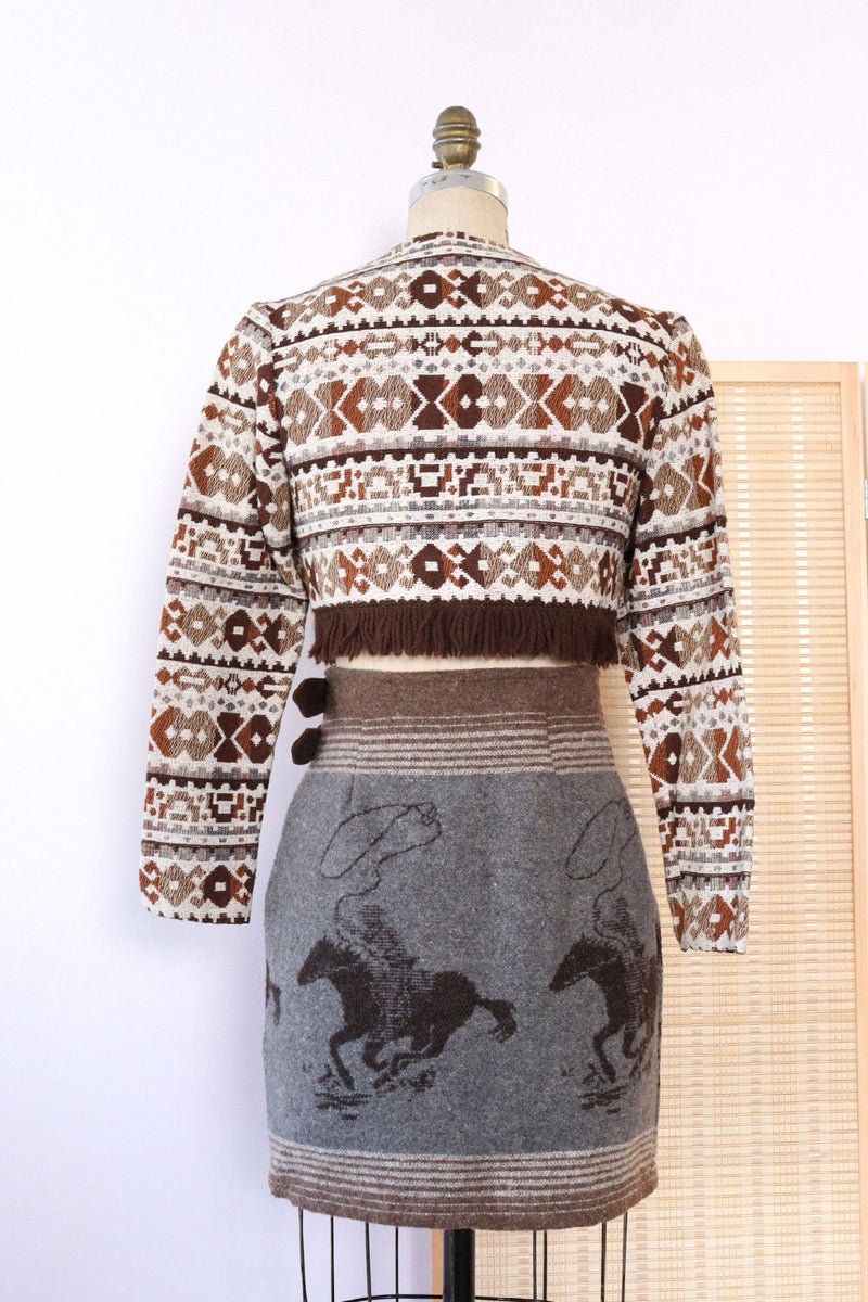 I Magnin Woven Fringe Bolero XS/S