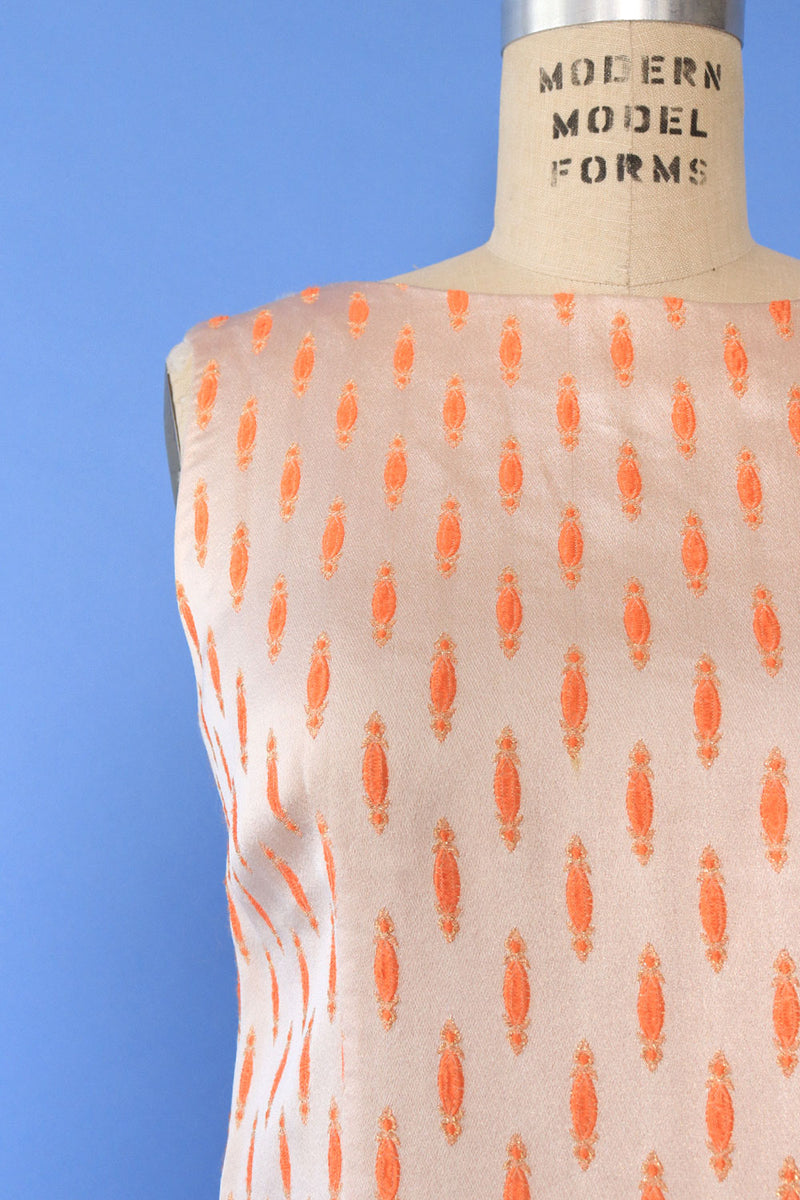 Flamingo Silk Brocade Sheath S/M